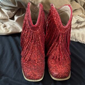 Red Glitter Fringe Women's Ankle Boots